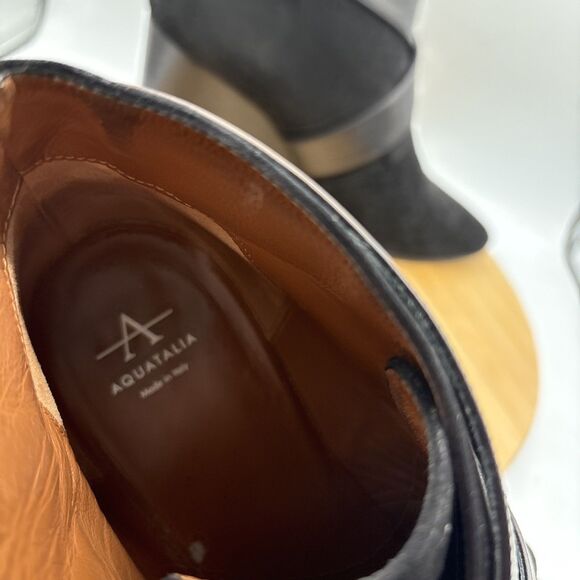 Aquatalia Tillie Suede Wedge Booties Womens 10 Black Cross Buckle Strap - Picture 10 of 12